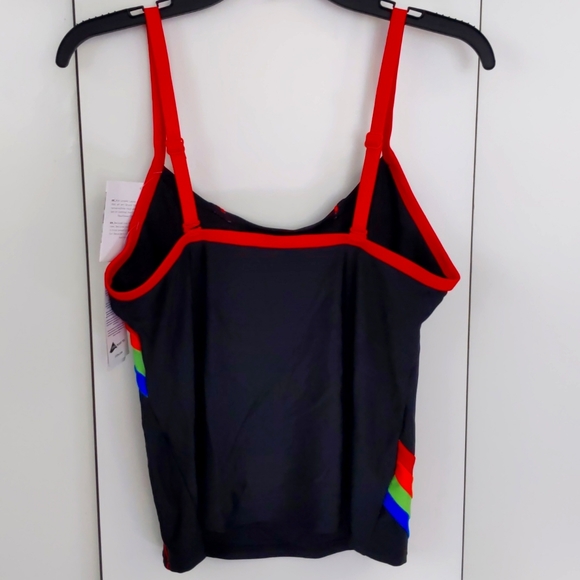 Naturana Tankini with a built in shelf bra. High cut Brief. Back w red. Size 14 - Picture 2 of 7